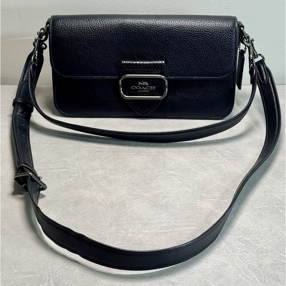 Coach CE562 Morgan Shoulder Bag Black Pebbled Leather Crossbody Handbag + Wallet - Picture 6 of 15